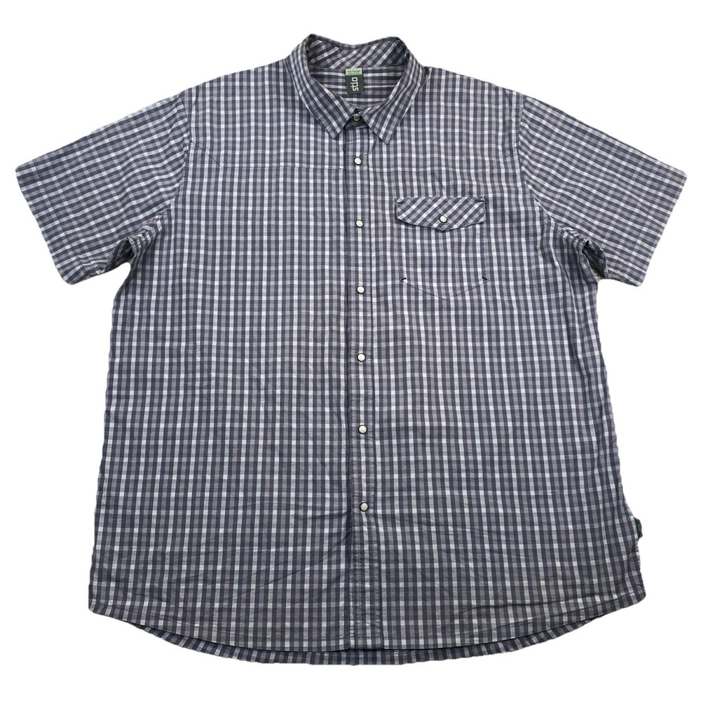 Stio Curtis Camp Shirt Pearl Snap‎ Button Up Short Sleeve Gray Men's XXL